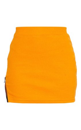 Orange Structured Rib Zip Side Mini Skirts | PrettyLittleThing