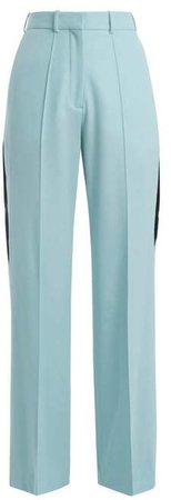 Racil - Cumberland Side Stripe Wide Leg Wool Trousers - Womens - Blue Multi