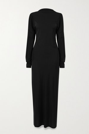 Black Open-back paneled stretch-jersey maxi dress | IOANNES | NET-A-PORTER