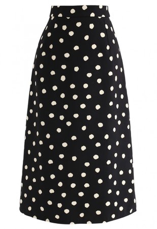 Adorable Dots Split Hem Midi Skirt in Black - NEW ARRIVALS - Retro, Indie and Unique Fashion