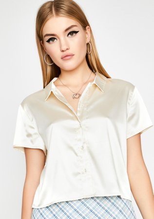 Short Sleeve Satin Crop Top Blouse Front Buttons | Dolls Kill