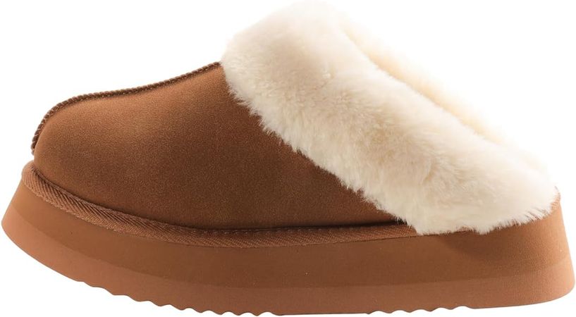 LazyStep Women's Moody Fuzzy Faux Fur Platform Slippers with Comfort Memory Foam, Slip-on Warm Outdoor Indoor House Shoes | Slippers