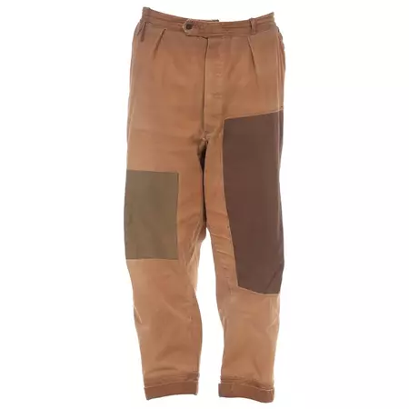 1940S LE PIGEON VOYAGEUR Brown Cotton Men's French Workwear Patched Up Pants For Sale at 1stDibs