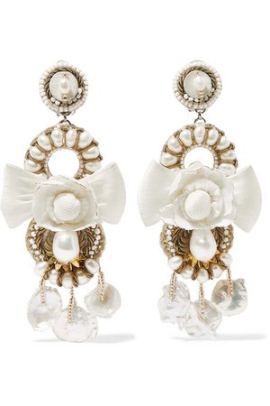 Ranjana Khan | Gold-tone, leather and silk multi-stone clip earrings | NET-A-PORTER.COM