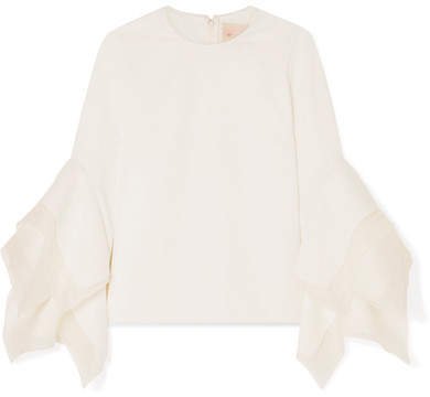 Tulle-trimmed Crepe Top - Ivory
