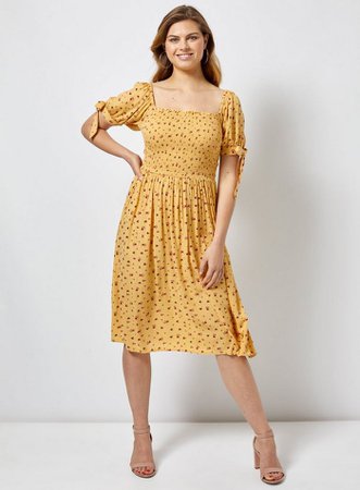 Yellow Floral Print Midi Dress | Dorothy Perkins