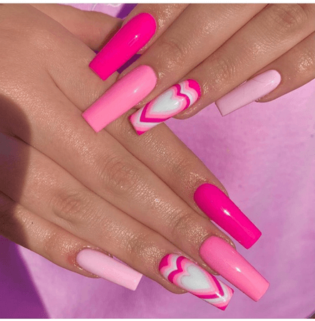 Pink Heart Coffin Nails