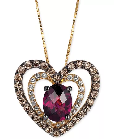 Le Vian Raspberry Rhodolite® Garnet (1 ct. t.w.) and Diamond (5/8 ct. t.w.) Heart Pendant Necklace in 14k Gold