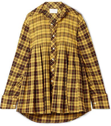 Matthew Adams Dolan - Oversized Pleated Checked Cotton Shirt - Bright yellow