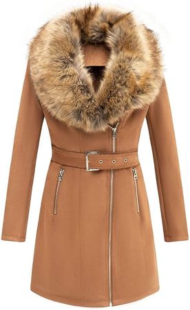 Bellivera Women Pea Coat Faux Suede achable Fur Collar 19249 Camel M Leather Long Jacket Winter Outerwear with Detat Amazon Women's Coats Shop