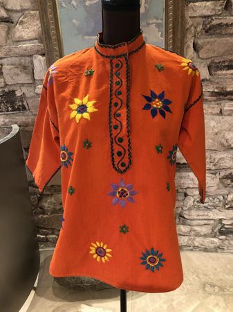 Vintage 60s Mexico Orange Embroidered Boho Cotton Top Size | Etsy