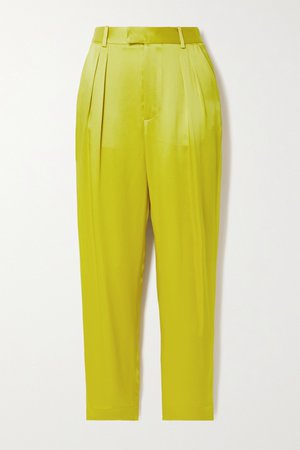 LAPOINTE Pleated duchesse-satin tapered pants