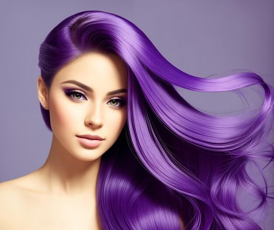 Premium AI Image | Captivating photo of a woman with long violet hair exuding unconventional beauty and allure