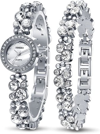 Amazon.com: Time100 Women's Crystal Diamond Watches and Bracelet Set,Round Dial Watch Ladies Fashion Sample Dress Wrist Watches: Watches