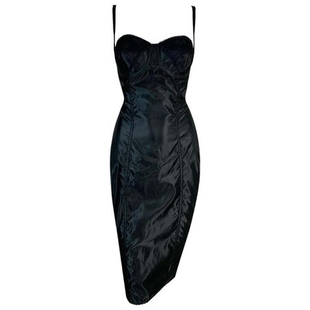 1998 Dolce and Gabbana Sheer Back Lace Bustier Pin-Up Wiggle Dress For Sale at 1stdibs
