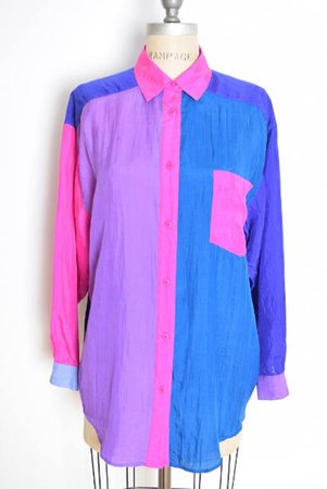90s silk shirt vintage 90s blouse silk top color block | Etsy