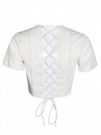 White Plunge Lace Panel Lace-up Back Crop Top | Choies
