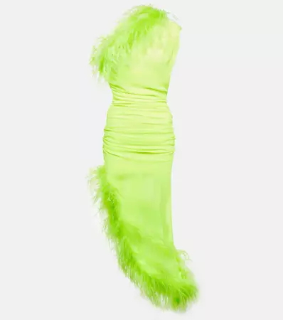 Feather Trimmed Midi Dress in Green - Giuseppe Di Morabito | Mytheresa