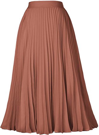 Kate Kasin Women's High Waist Elastic Pleated Midi Skirt Brown