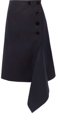 Melton Asymmetric Button-embellished Wool Skirt - Navy