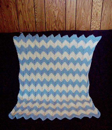 Crochet Baby Blanket Chevron Design Light Blue And White