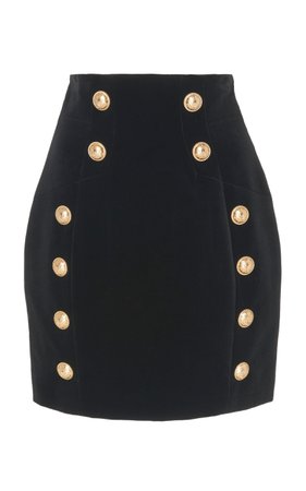 Button-Embellished Cotton-Velvet Mini Skirt by Balmain | Moda Operandi