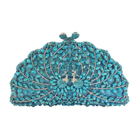 Beautiful Peacock with Turquoise Diamonds Designer Clutch by Qeseto - QESETO