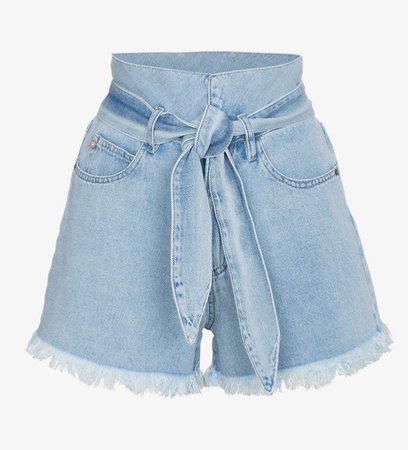 Light blue denim shorts with a bow