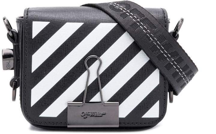 black and white diagonal stripe baby leather shoulder bag