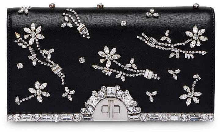 Nappa leather clutch with crystals