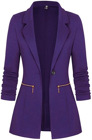 Genhoo Cardigan Blazer for Women Open Front Runched Sleeves Jacket Suits with Zip Pockets Pink Large at Amazon Women’s Clothing store