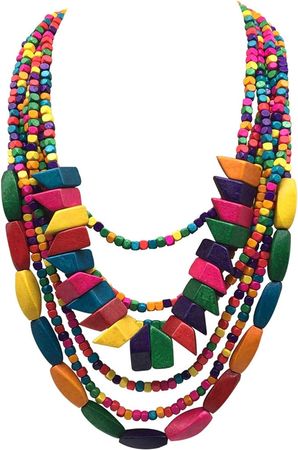 Statement Multicolor Wood Bead Chunky Layered Necklace For Women Multi Layer Color Wooden Beaded Bib Necklace For Women Long Strand African Necklace For Women Fashion Jewelry Costume (01) : Buy Online at Best Price in KSA - Souq is now Amazon.sa: Fashion