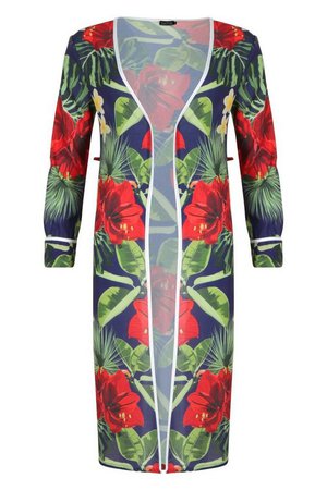 Woven Tropical Print Kimono | Boohoo