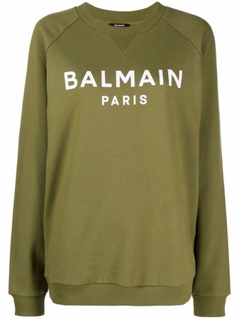 Shop Balmain logo-print crew neck sweatshirt with Express Delivery - FARFETCH