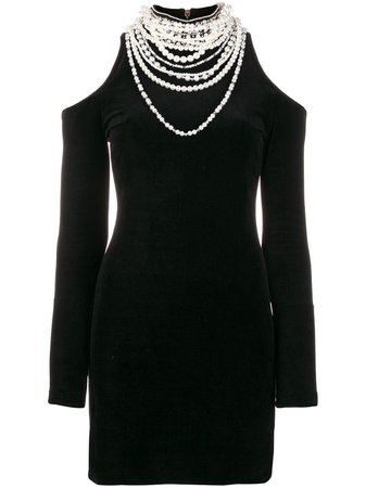 Black Balmain Real Embellished Mini Dress | Farfetch.com