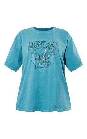 Teal Montana Logo Oversized Washed T Shirt | PrettyLittleThing USA