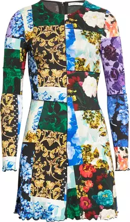 Alice + Olivia Delora Mixed Print Long Sleeve Dress | Nordstrom