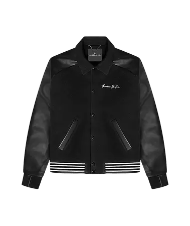 Signature Vegan Leather Raglan Varsity Jacket - Black | Manière De Voir