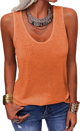 Dellytop Women Summer Scoop Neck Tank Tops Sleeveless Loose Fit Shirts Orange at Amazon Women’s Clothing store
