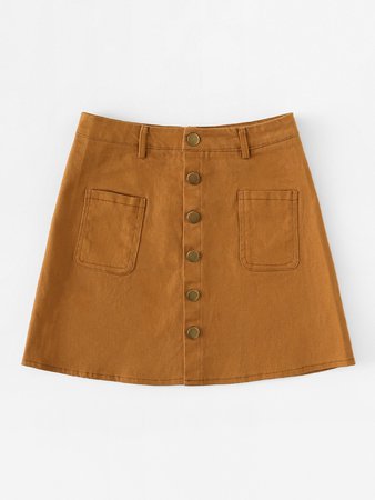 Single Breasted Dual Pocket SkirtFor Women-romwe