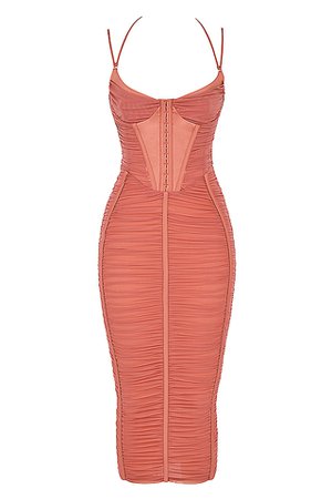 Clothing : Midi Dresses : 'Mariah' Rose Ruched Midi Dress