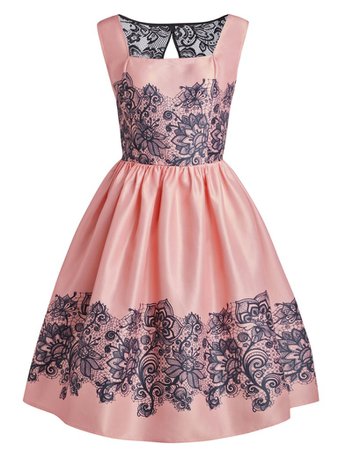 Pink 1950s Lace Floral Dress – Retro Stage - Chic Vintage Dresses and Accessories