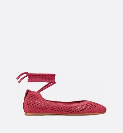 Dior Poème Laced Ballerina Flat Pink Mesh Embroidery - Shoes - Women's Fashion | DIOR