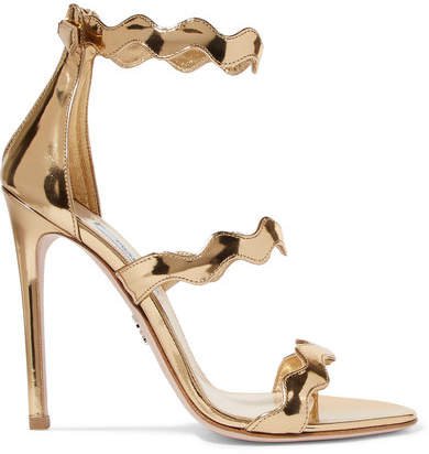 Scalloped Metallic Leather Sandals - Gold