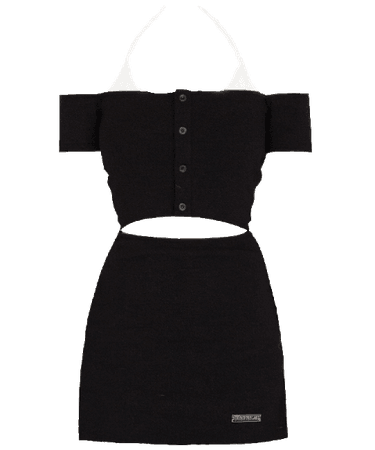 Devil Inspired | Black Off-the-shoulder Cutout Waist Halter Dress (Dei5 edit)