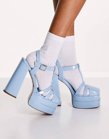 ASOS DESIGN Peyton fisherman platform heeled shoes in blue | ASOS
