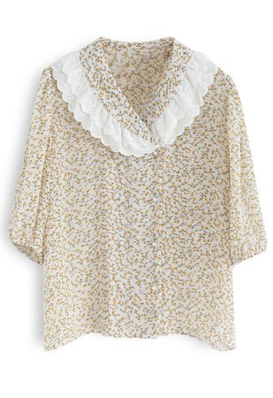 Nostalgic Melody Floret Print Sheer Shirt in Cream - TOPS - Retro, Indie and Unique Fashion