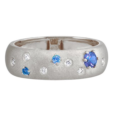 Delicato Wide Band with Blue Sapphires and Diamonds in 14k White Gold by GiGi Ferranti