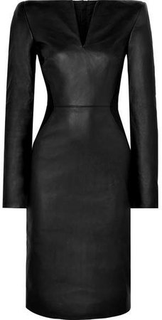 Leather And Stretch-knit Midi Dress - Black