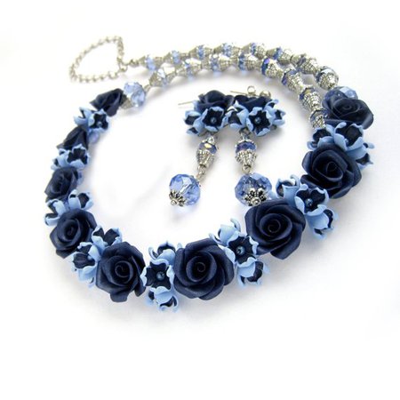 Royal Blue jewelry set Navy blue roses Wedding floral crystal | Etsy